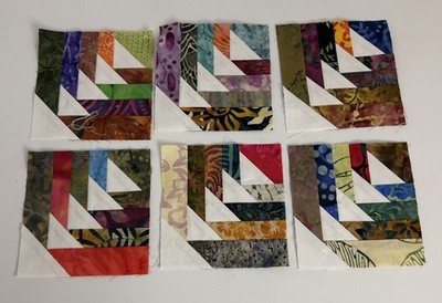 Lot 6 Handmade Batik Quilt Blocks 4.5  Scrappy Multicolor Patchwork Unfinished