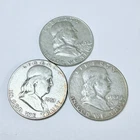 FRANKLIN SILVER HALVES LOT OF 3 - 90% SILVER COINS FREE SHIPPING #8616
