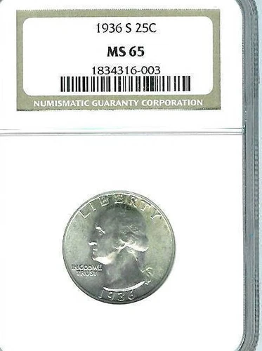 1936-S Washington Quarter : NGC MS65