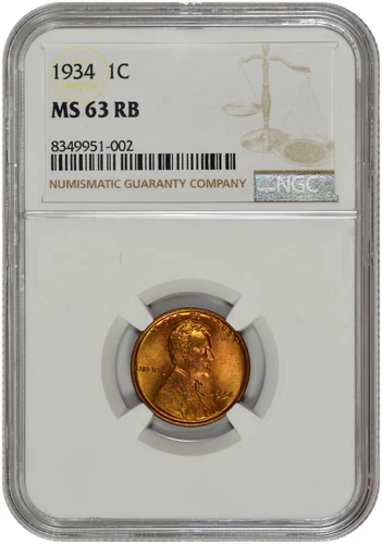 1934 1c Lincoln Wheat Cent NGC MS 63 RB