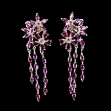 Summer 925 Silver Earrings Pear Rhodolite Garnet Sapphire Gemstone Jewelry