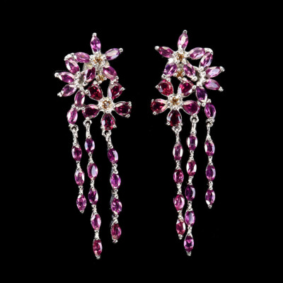 Valentine 925 Silver Earrings Pear Rhodolite Garnet Sapphire Gemstone Jewelry