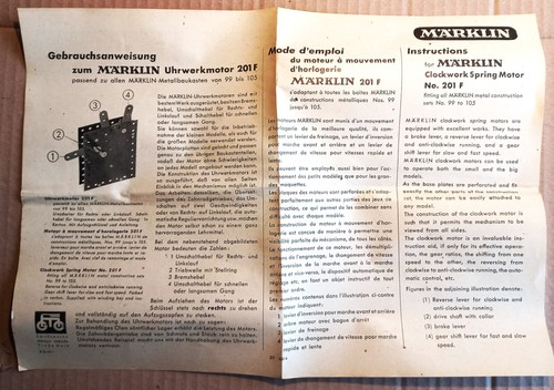 MARKLIN MOTORE A CARICA A MOLLA 201 CON ISTRUZIONI SCATOLA ORIGINALE 1935 ca. - Photo 9/10