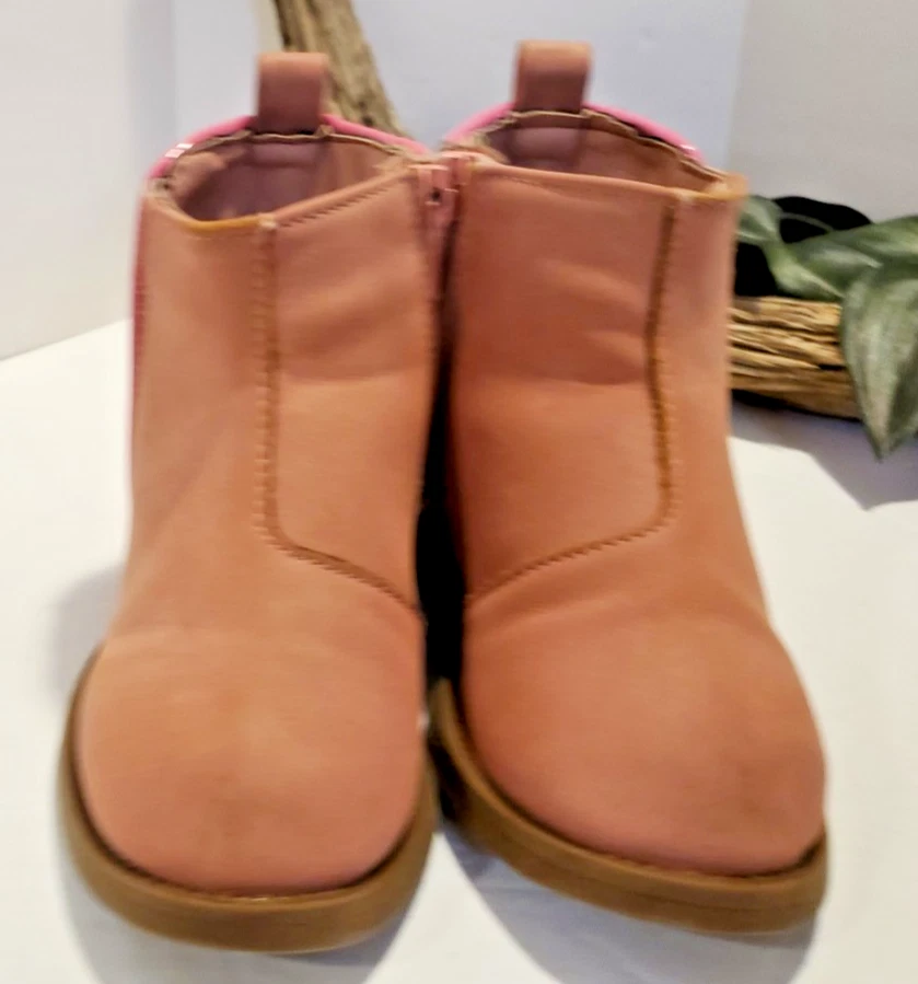 Botas de bebê infantil meninas camurça rosa com zíper glitter rosa sapatos macios infantis tamanho 5 - Imagem 2 de 4