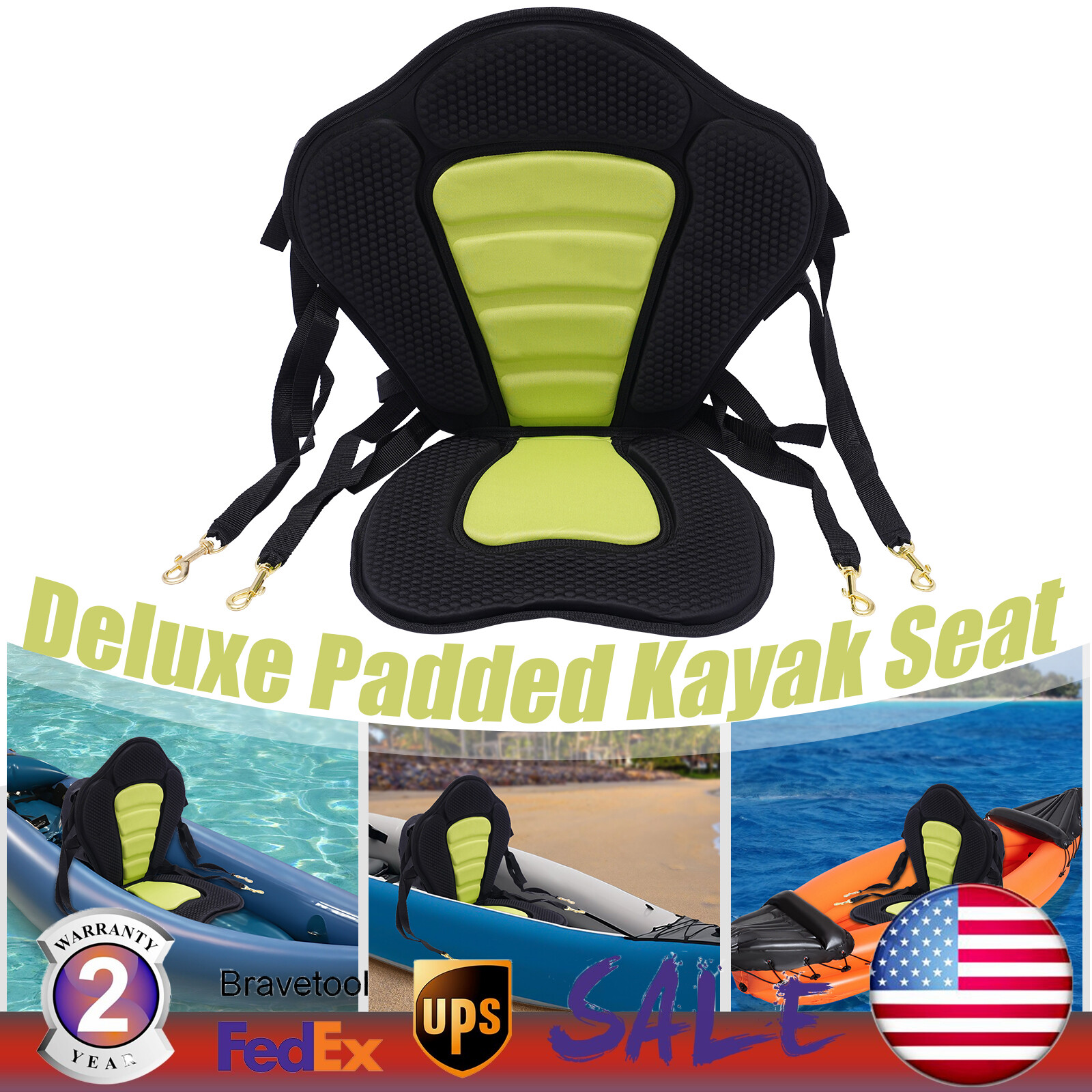 Deluxe Padded Kayak Seat Fishing Boat Canoe Seat Accessories with Storage Bag