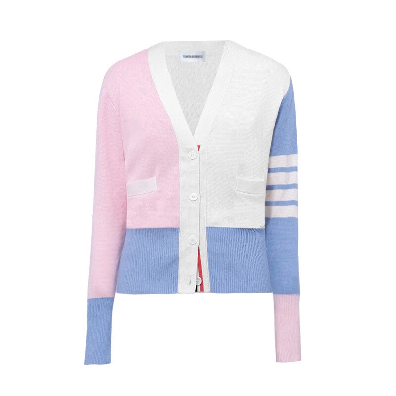 Thom Browne Women V neck Color matching Cardigan Sweater eBay