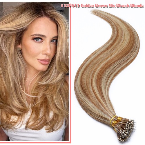 Nano Ring Tip 100% Remy Human Hair Extensions Micro Loop Beads Ombre Thick 150G - Picture 22 of 83