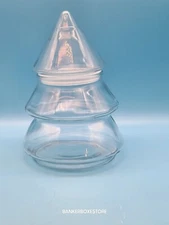 2 - 9" Christmas Tree Candy Nut Apothecary Jars Anchor Hocking 4pc Clear Glass 