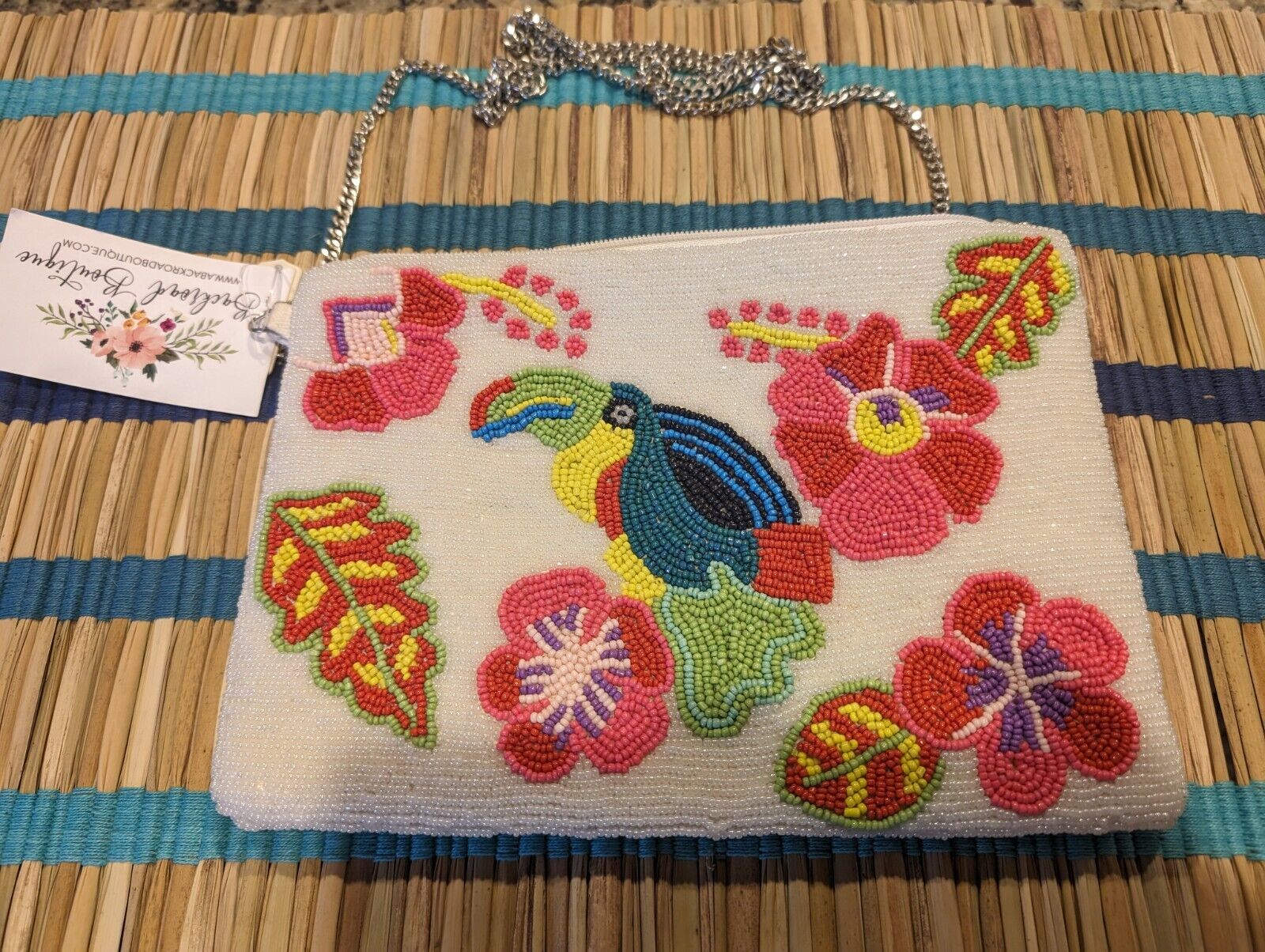 BEADED TROPICAL PARROT FLOWERS LINED SHOULDER CRO… - image 10
