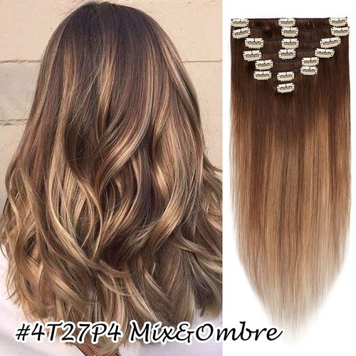 100G Dick Echthaar Clip In Haar Extensions Haarverlängerung 8 Tressen Ombre Weft - Bild 55 von 62