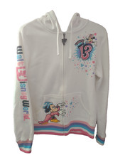 2013 Disney Parks Womens M Full Zip Hooded Sweatshirt White Hoodie Mickey Mouse