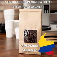 1 LB COLOMBIA SUPREMO SAMPLE ROASTED COFFEE WHOLE BEAN, GROUND - ARABICA 