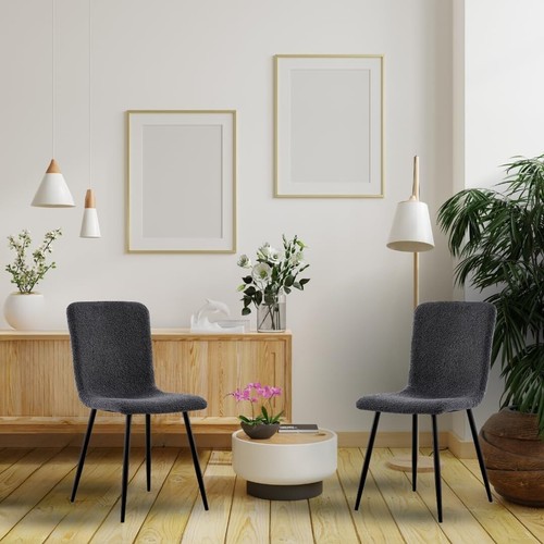 Set of 4 Grey Modern Boucle Velvet Fabric Kitchen Dining Chairs Soft Padded Seat - Picture 5 of 8