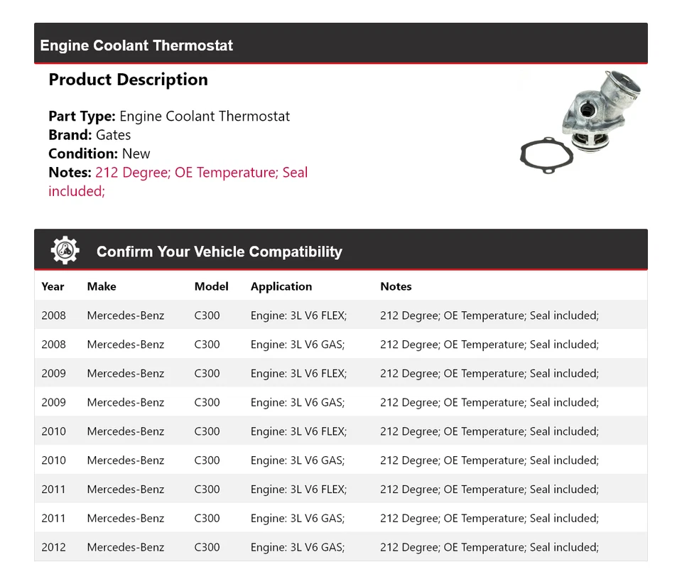 Portões termostato líquido refrigerante motor Mercedes-Benz C300 2008-2012 2009 2010 2011 - Imagem 2 de 4