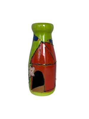 Coyne's Co. Handpainted Vase  Robins Roost  Bird Floral Dog By Debby Carman 7''