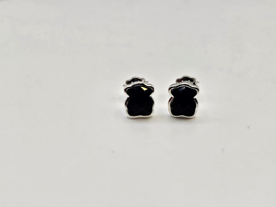 TOUS Brand New Authentic 925 Sterling Silver and Faceted Onyx Earrings 9mm Motif