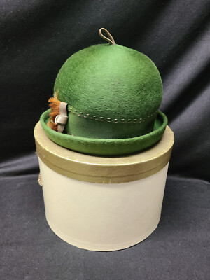 Vintage Mr. John Classic Soleil Green Wool Ladies Bowler Hat  display picture 3