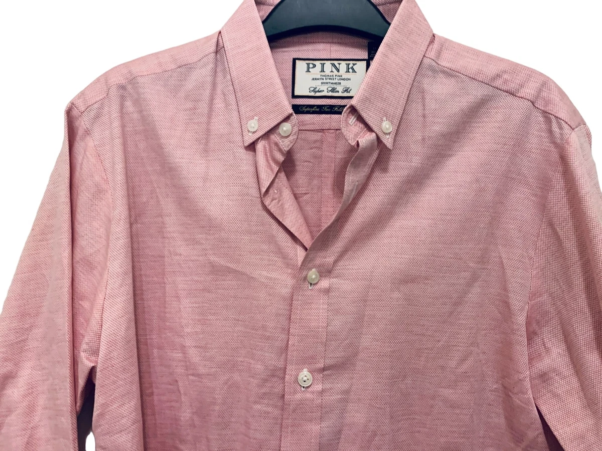 Men' Thomas PINK Cotton Button Down Long Sleeve Shirt in Pink/White Size 15