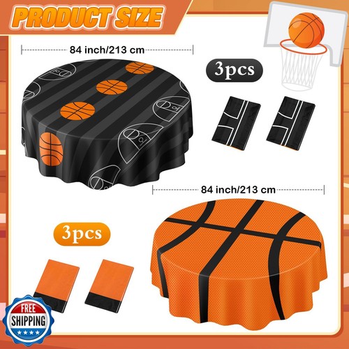 Funnymoom 6 Pack Round Basketball Tablecloth 84 Inch Plastic Basketball Party - Picture 2 of 5