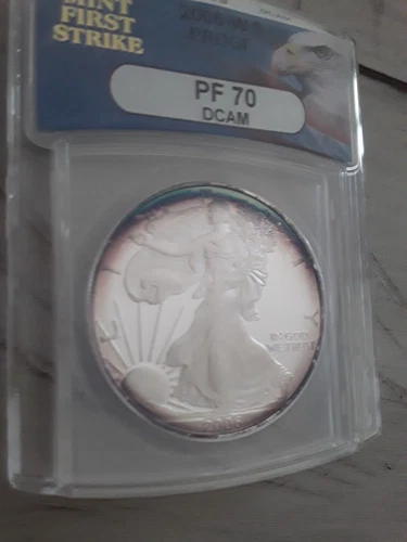ANACS 2006 W Proof American Silver Eagle PF 70 DCAM...Toning