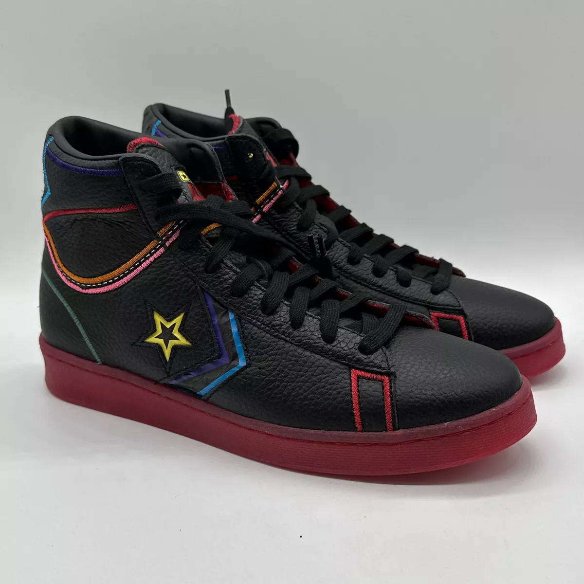 støn foretage Necklet Converse Pro Leather Mid 167332C-Black/Black/Red Men&#039;s Sz 9.5 /  Wmn&#039;s Size 11 | eBay