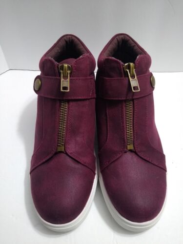 Maibel Sneakers Maroon Zip Snap Mid Top 7.5 Yellow Box Shoes Woman Preowned