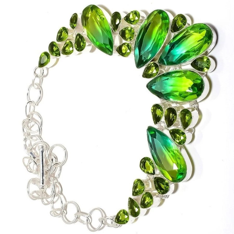 Bi Color Tourmaline Gemstone 925 Sterling Silver Handmade Jewelry Necklace 18" - Image 4 of 4