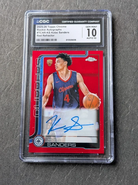 2025-26 Topps Chrome KOBE SANDERS True Red Refractor #/5 RC CGC Gem 10 Auto 10