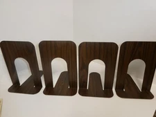 Vtg MCM Lot of 4 Large Metal Bookends Brown/Black Woodgrain 9" Tall 6" Across