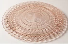 Vintage Jeanette Holiday Pink Buttons & Bows Glass Footed Cake Plate 10 1/2”