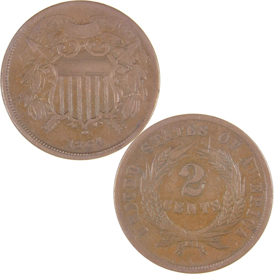1864 Small Motto Two Cent Piece F Fine 2c Coin SKU:I16984 - Image 3 of 4