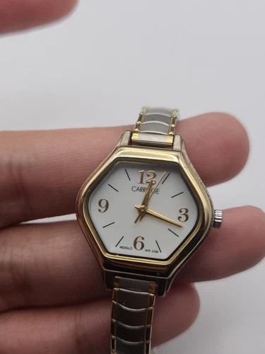 Vintage Carriage by Timex Women's Watch Gold Tone Stretch Band Hexagon Working