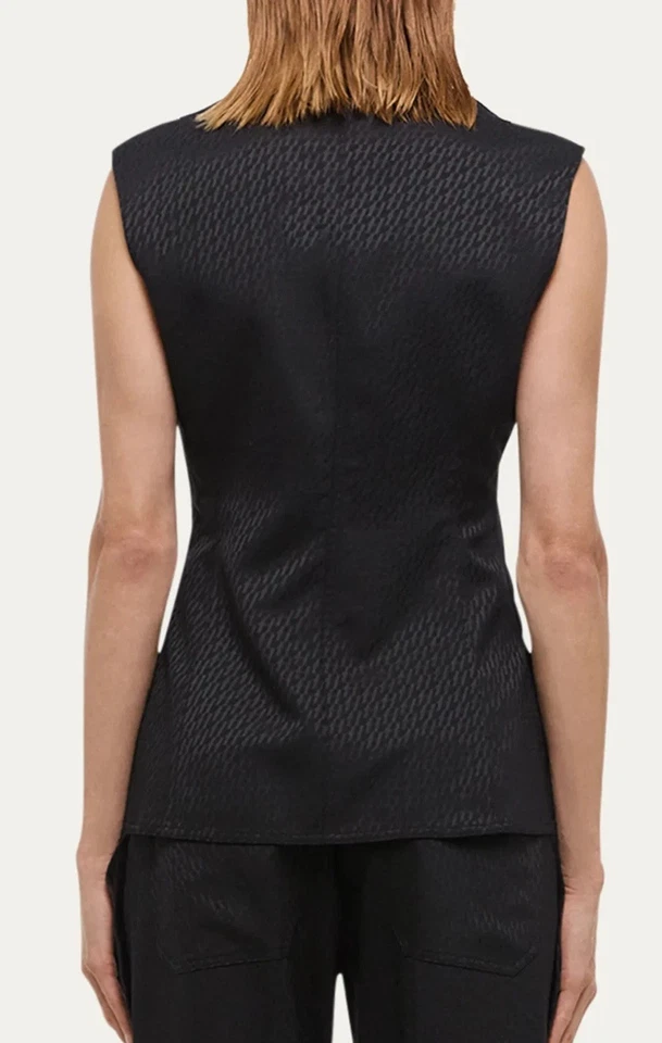 HELMUT LANG Size 6 Sleeveless Modest Vest Black Tonal Jacquard Top $545 - Image 3 of 4