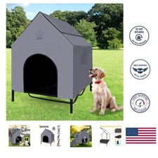 Spacious 48'' Outdoor Dog House with Breathable Elevated Bed for Comfort