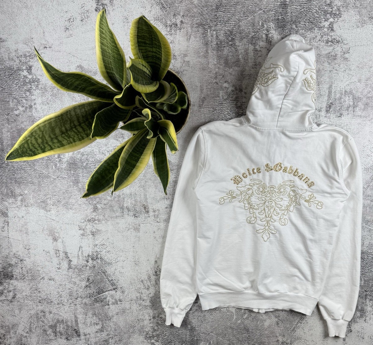 Dolce Gabbana Women's XL Vintage D&G 90s White Y2K Zip Hoodie