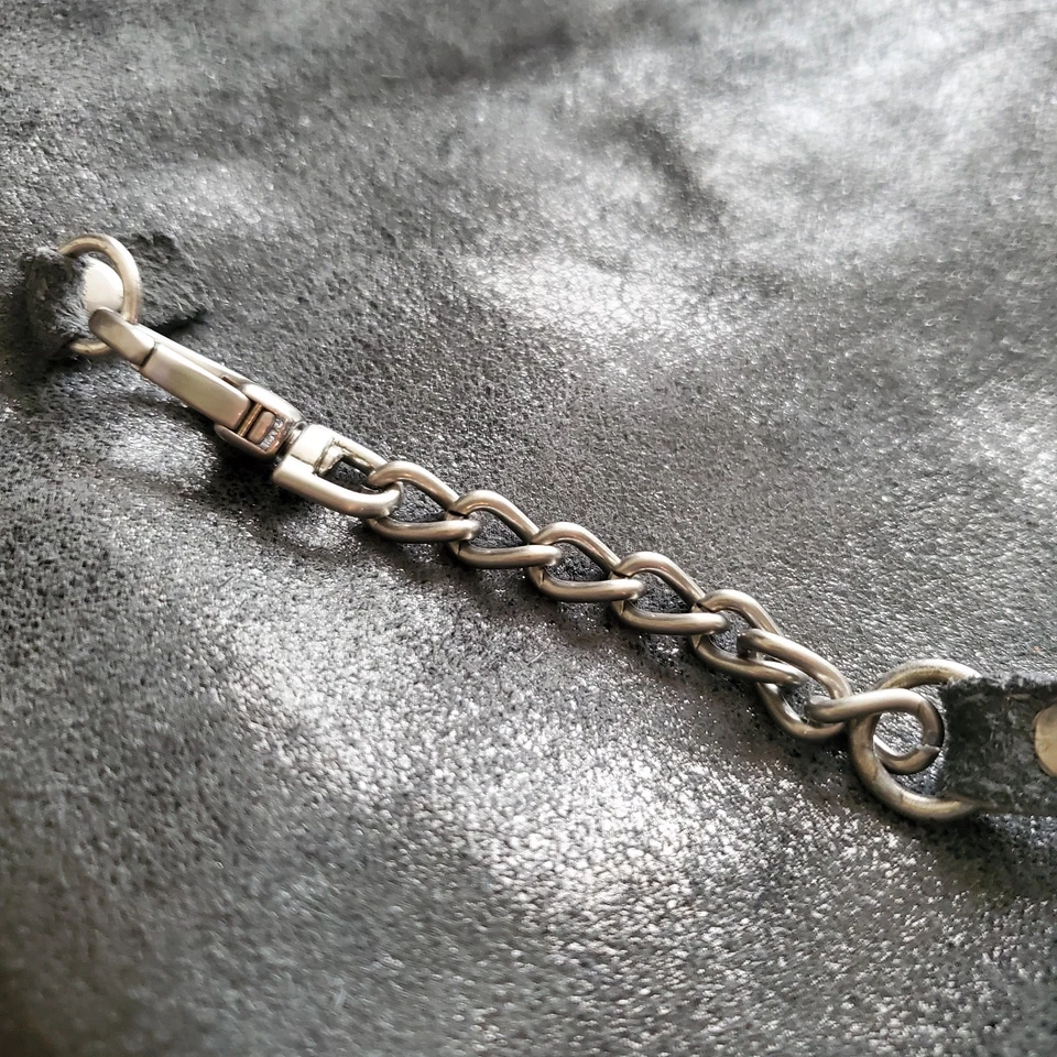 LEATHERROCK Fold-Over Bag Blue Gray Soft Suede Purse Zip Closure w/ Chain Strap - Image 4 of 4