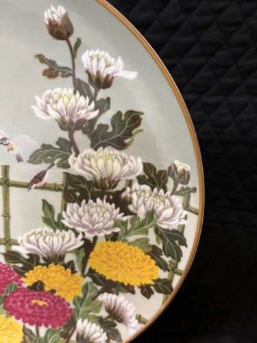 Piatto crisantemo passeri d'Oriente uccellini e fiori d'Oriente Franklin vintage come nuovo - Foto 5 di 12