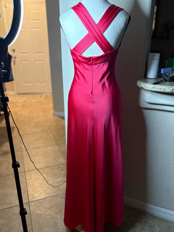 Vestido Calvin Klein Barbie Rosa Satinado Ajuste y Acampanado Vintage Años 90 XS 00-2 Foto 3 de 4