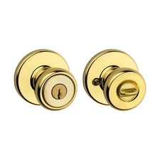 Kwikset Tylo Polished Brass Keyed Entry Door Knob w/ Microban Technology