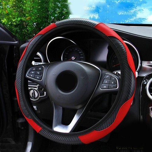 Red Black Car Steering Wheel Cover Quality Leather Breathable Anti-slip 37-38cm - Picture 5 of 10