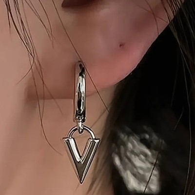Elegant V-Shaped Geometric Drop Earrings for Women Silver Color Brass Alloy