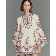Embroidered tunic, bell sleeve, mini, peasant dress, folk boho, coastal bohemian