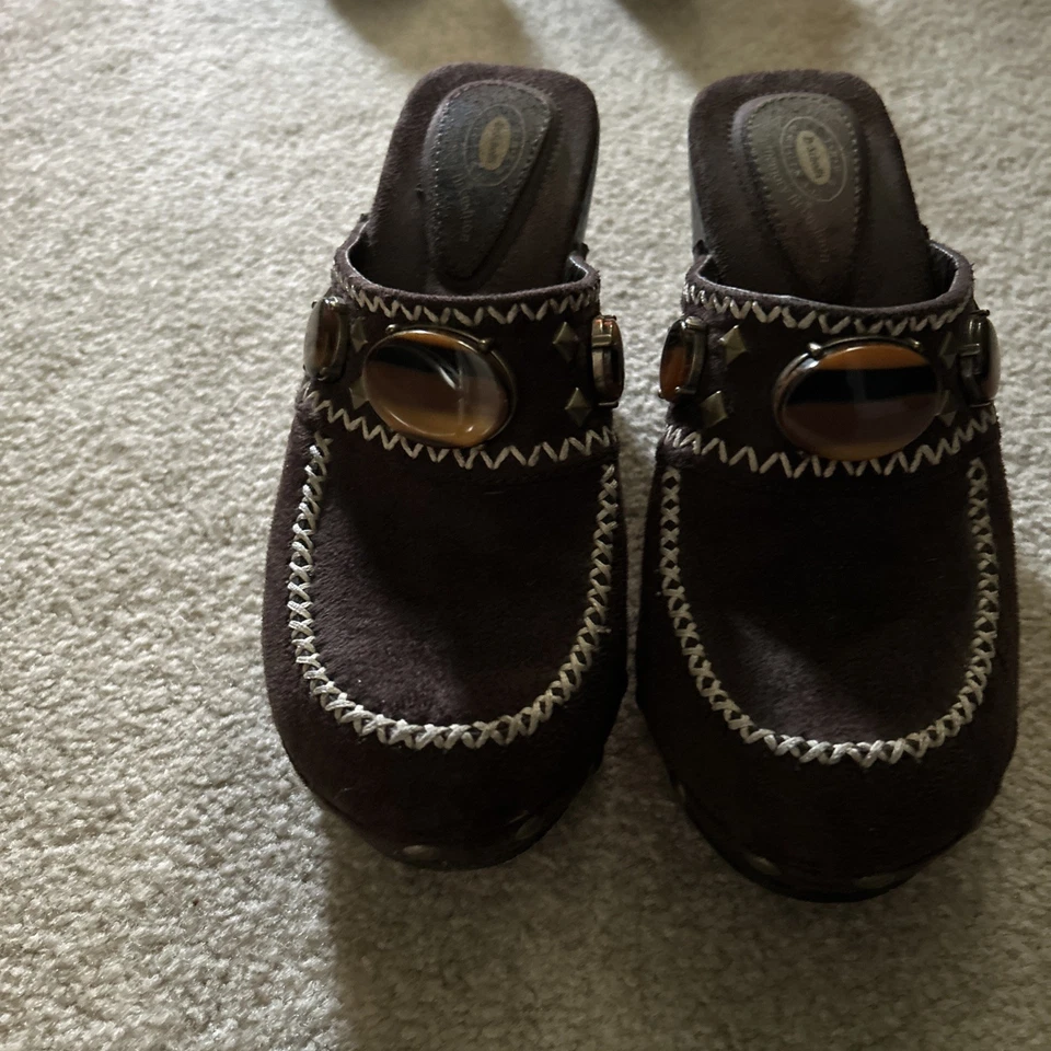 Dr Scholls Brown Studded Applaud Platform Beaded Studded Clog Y2K 70's Shoe - Image 3 of 4