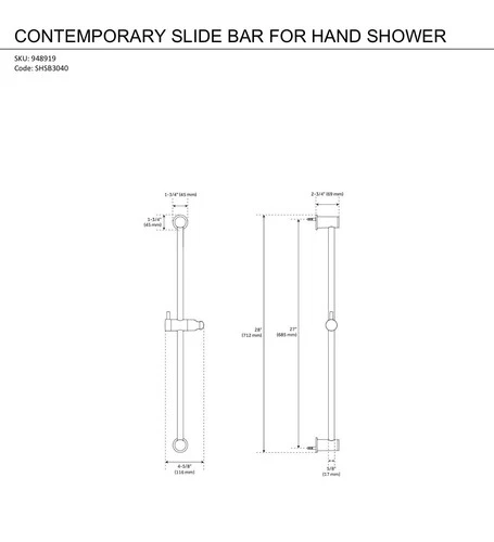 SIGNATURE HARDWARE Slide Bar For Hand Shower Matte Black. - Picture 2 of 5