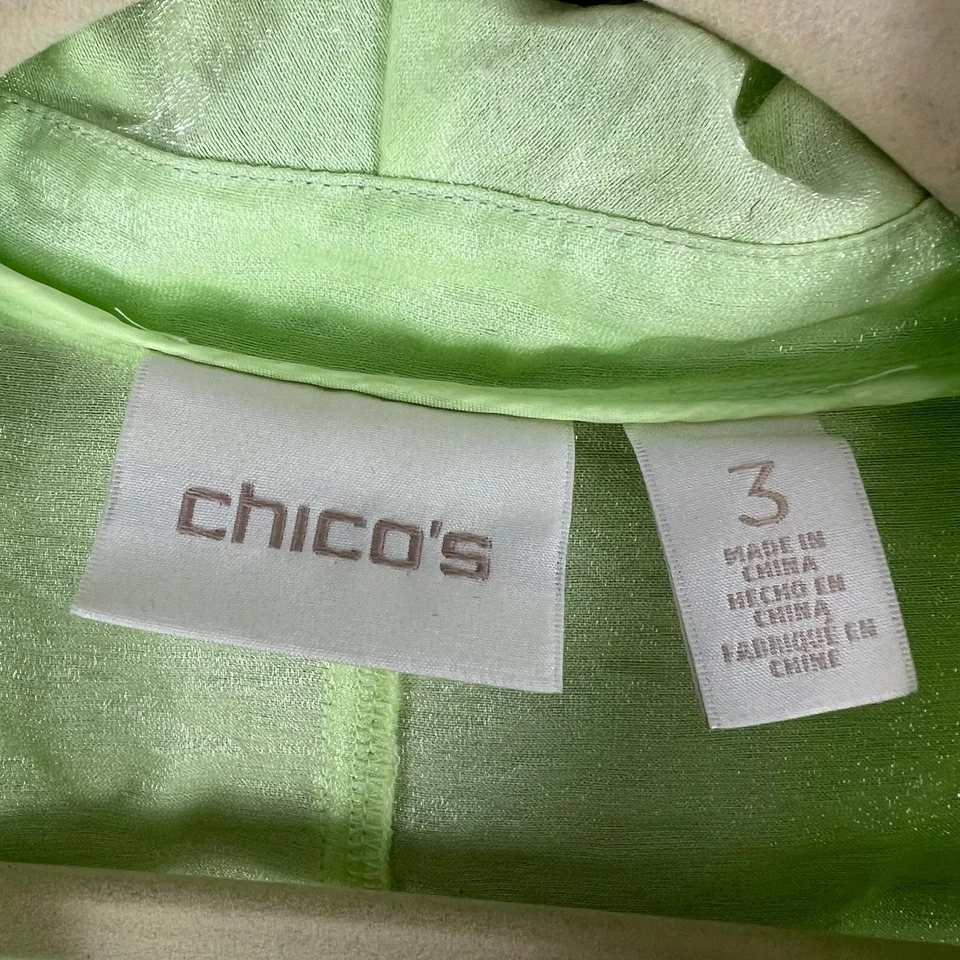 Chaqueta Chico's para mujer XL/3 verde brillante dobladillo drapeado alto-bajo manga larga frente abierto Foto 3 de 4
