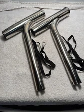 CREDSTAR 2 PCS STAINLESS STEEL FISHING ROD HOLDERS OUTRIGGERS MOUNT W/ STRAPS.