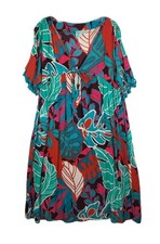 True Destination V Neck Resort Wear Tassel Sleeve Tropical Midi Dress Sz Small
