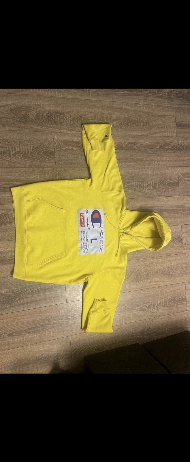 Supreme x Champion Label Hoodie Size Large Yellow