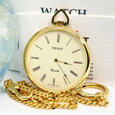TISSOT Gold Tone Pocket Watch 2.05x1.65in Case 13.78in Chain