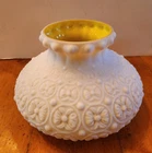 SALE $31-Vtg Embossed Floral Daisy Dot Satin Milk Glass Lamp Shade Yellow Cased